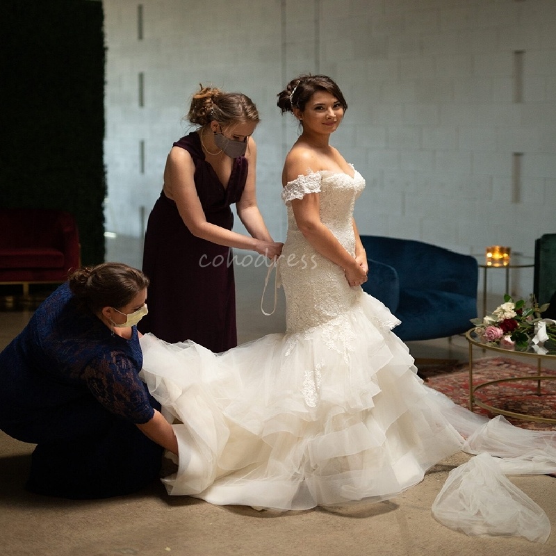 Romantic Mermaid Wedding Dress With Ruffles Corset Lace Up Country Bride Dress 2025 Elegant Garden Off Shoulder Bride Dress Vestio De Novias Custom Ma