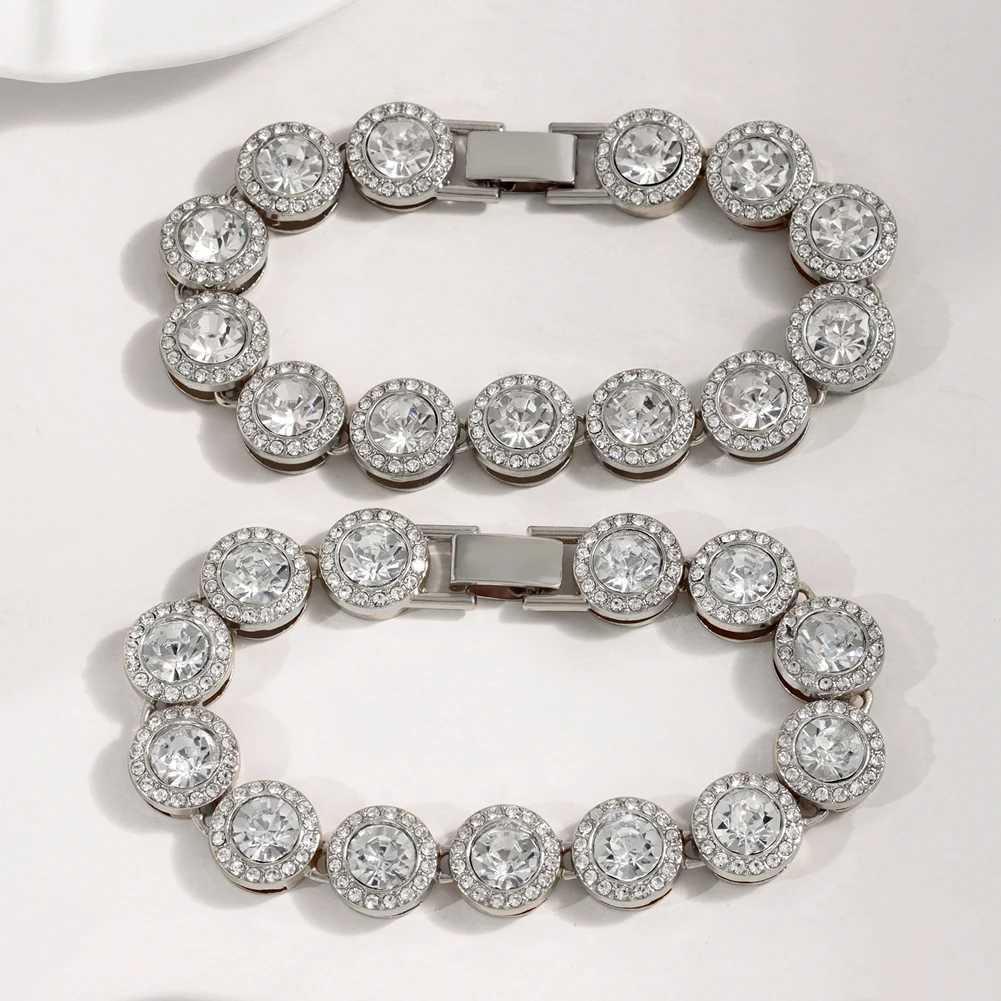 Iced Out Round Crystal Cuban Chain Tennis Bracelet for Women Full Rhinestone Cuban Link Chain Bracelets Wristband Jewelry Gifts W250606