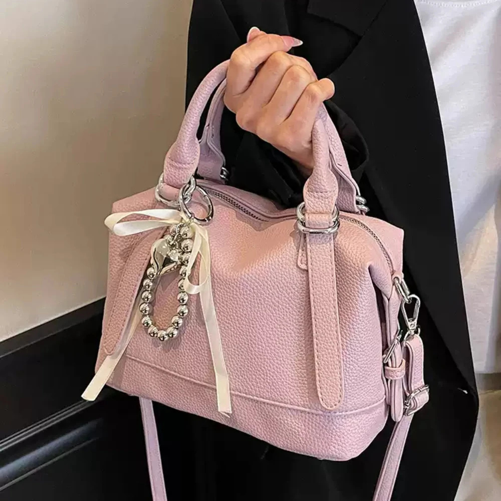 Trendy Lychee Pattern Solid Color Handbags Summer All-Match Zipper Crossbody Bag Women Working Commute Shoulder Bags 250605