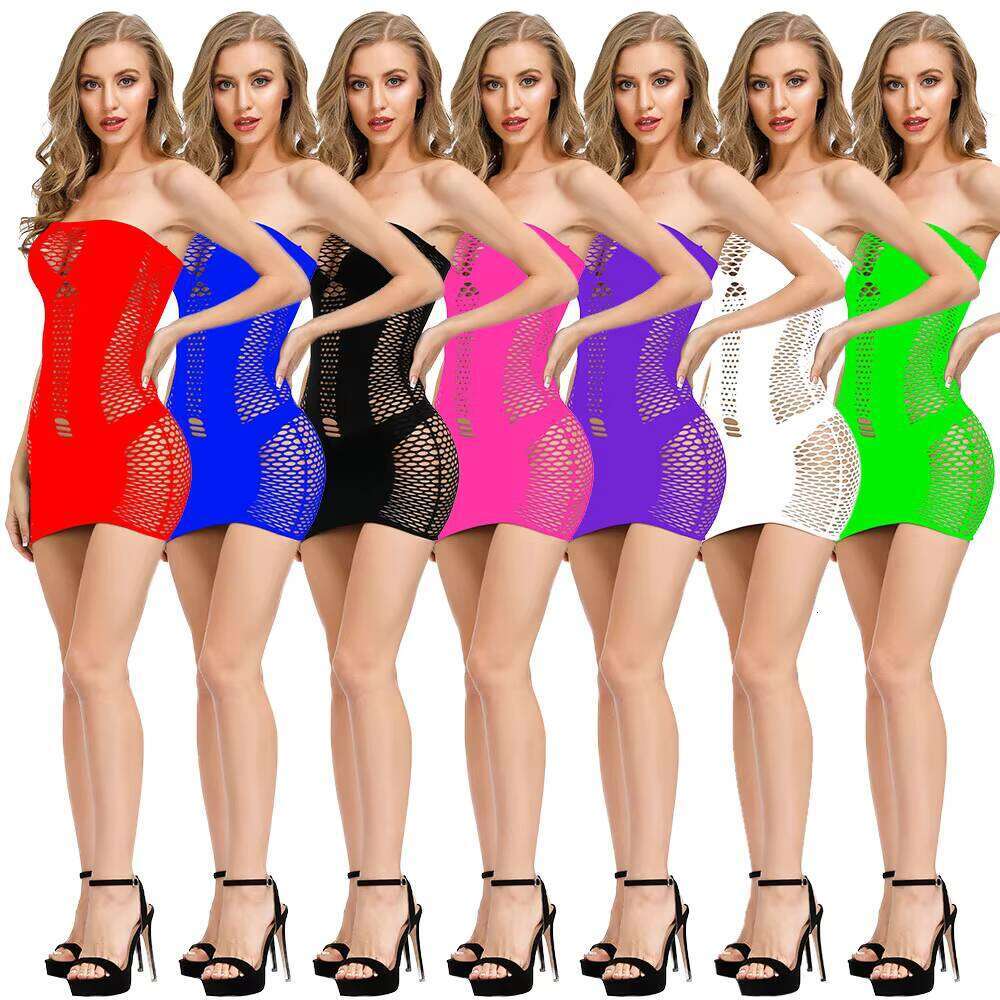 Off Shoulder Women Mesh Sheer Control Slips Erotic Lingerie Femme Sexy See Through Babydoll Body Stockings Dress