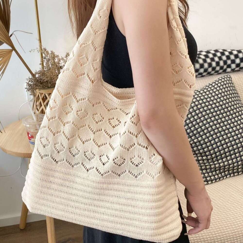 New Knitted Mesh Hollow Handwoven Shoulder Yarn Handbag Shopping Women's Bag B5