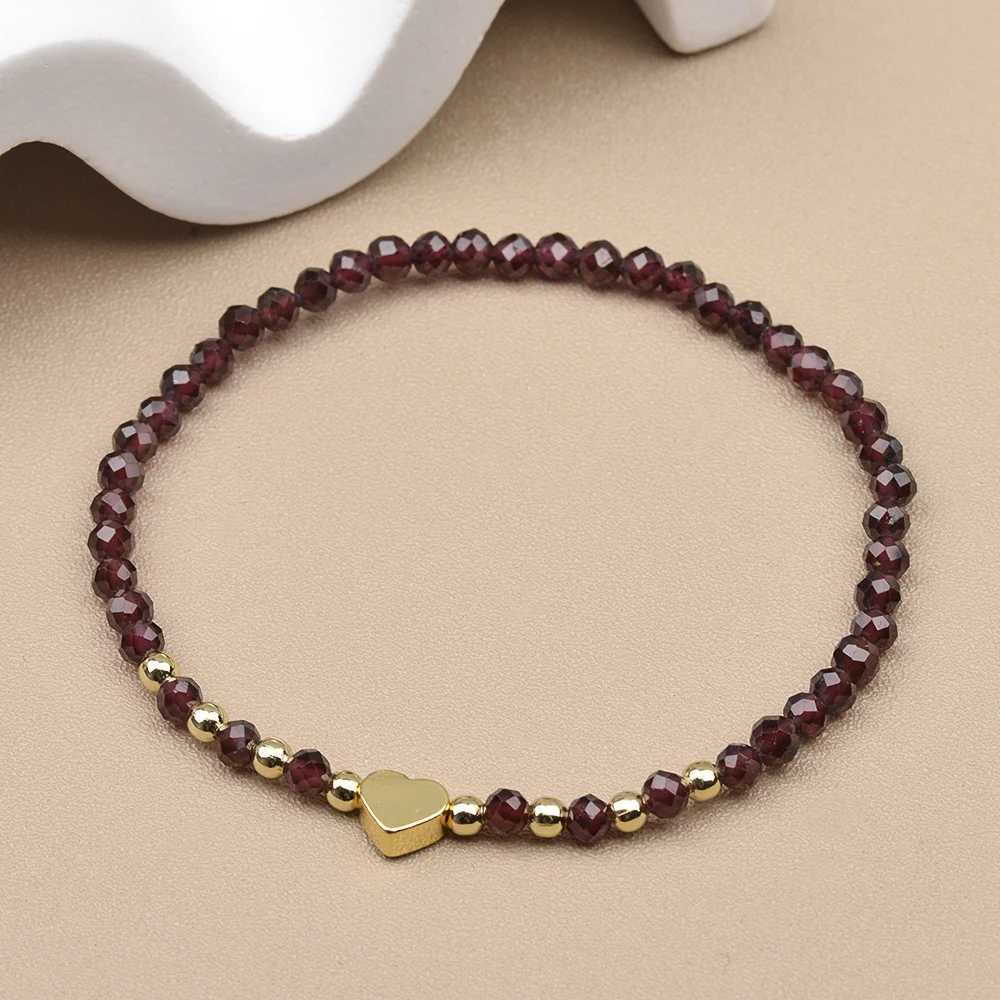 3MM Natural Stone Sunstone Lapis Garnet Moonstone Amethyst Hematite Heat Brass Beads Stretchable Bracelets For Lady Gift W250606