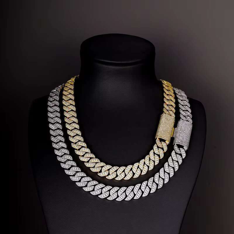14MM Silver 925 Cuban Link Chain Iced Out VVS Moissanite Diamond Rhombus Chain Necklace Men Hiphop Necklace 2023