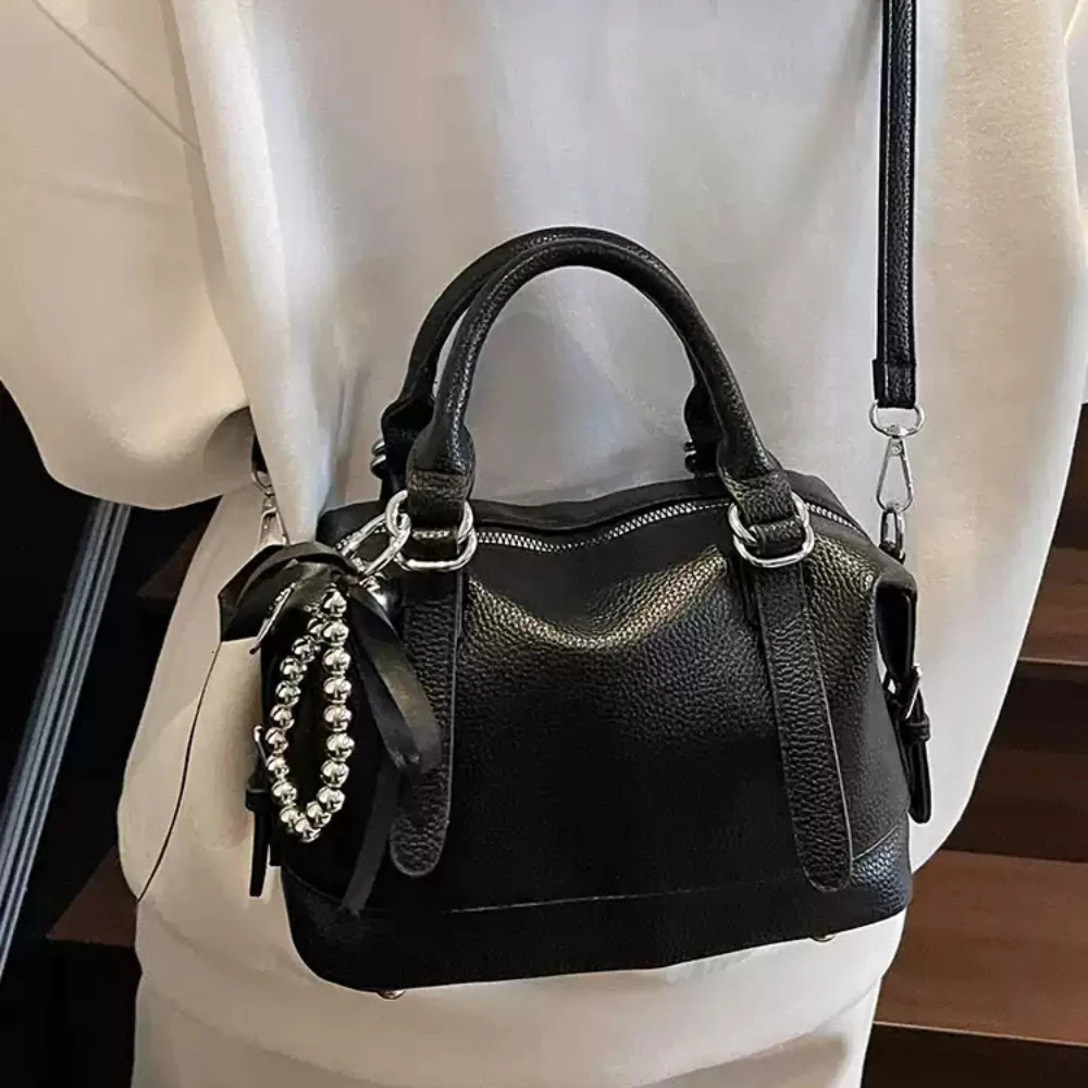 Trendy Lychee Pattern Solid Color Handbags Summer All-Match Zipper Crossbody Bag Women Working Commute Shoulder Bags 250605