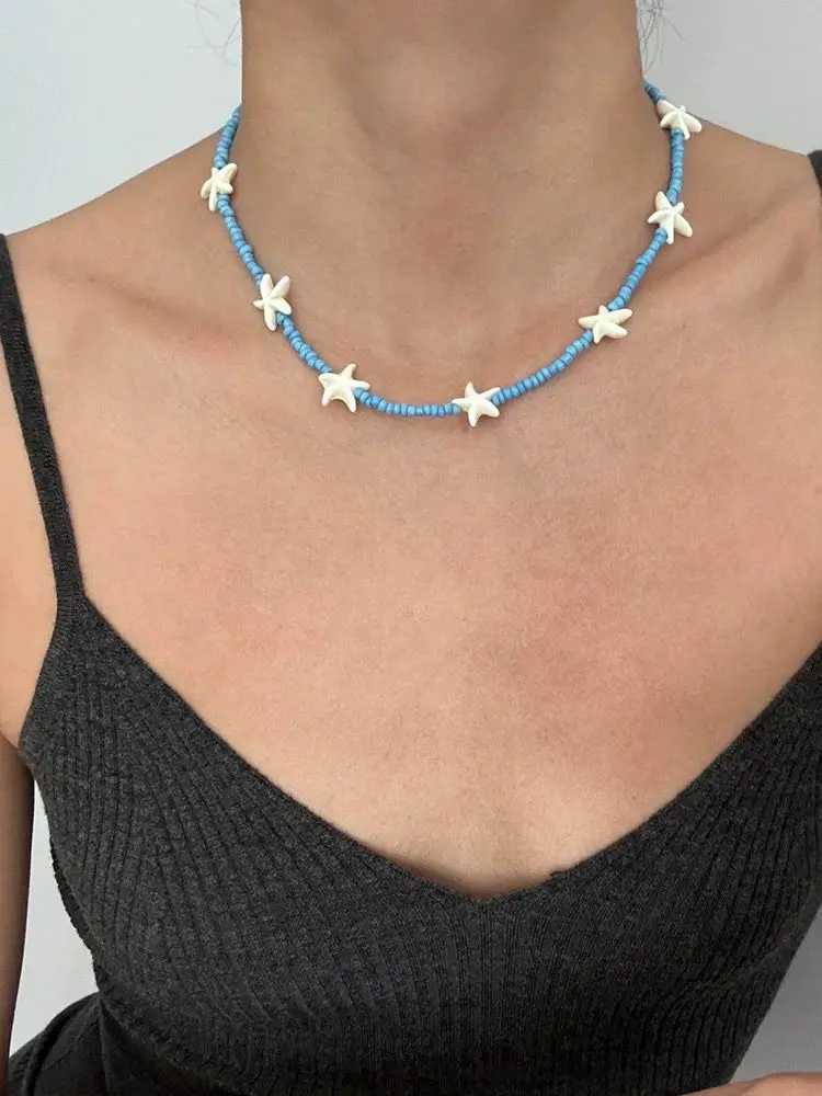 Bohemian Shell Star Beaded Choker Necklace for Women Summer Beach Holiday Bead Choker Necklace Jewelry Gift Y250605
