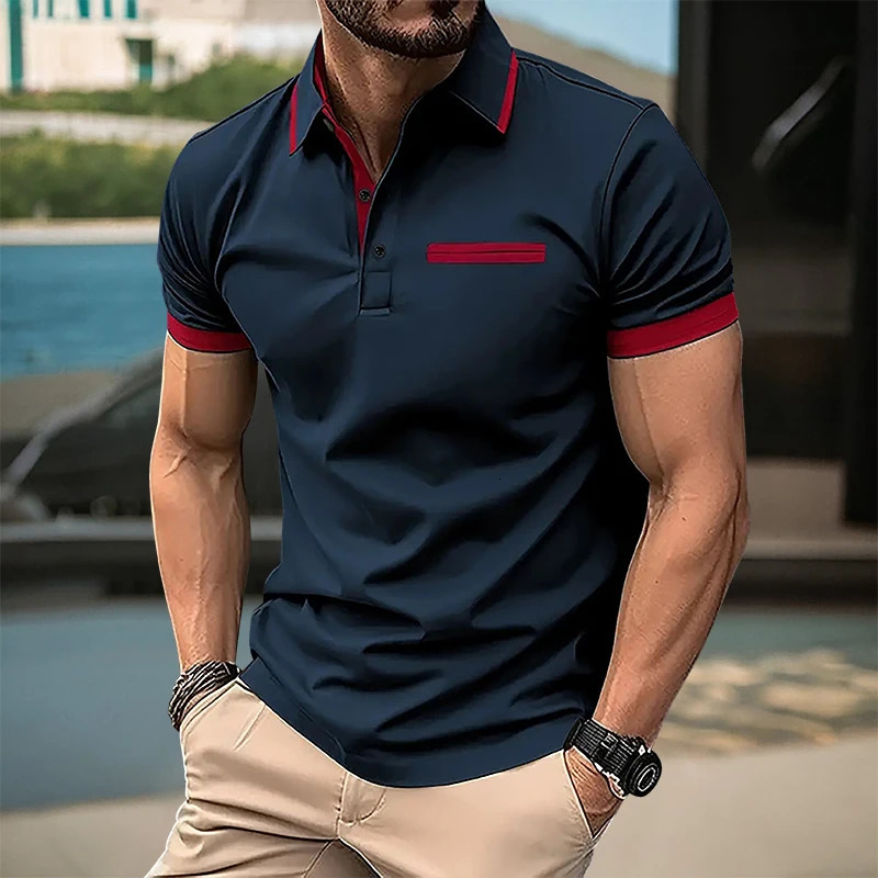 Mens Summer Casual Short-Sleeved Polo Shirt Business Casual Breathable T-Shirt Mens Sport Top European and American plus size 250605