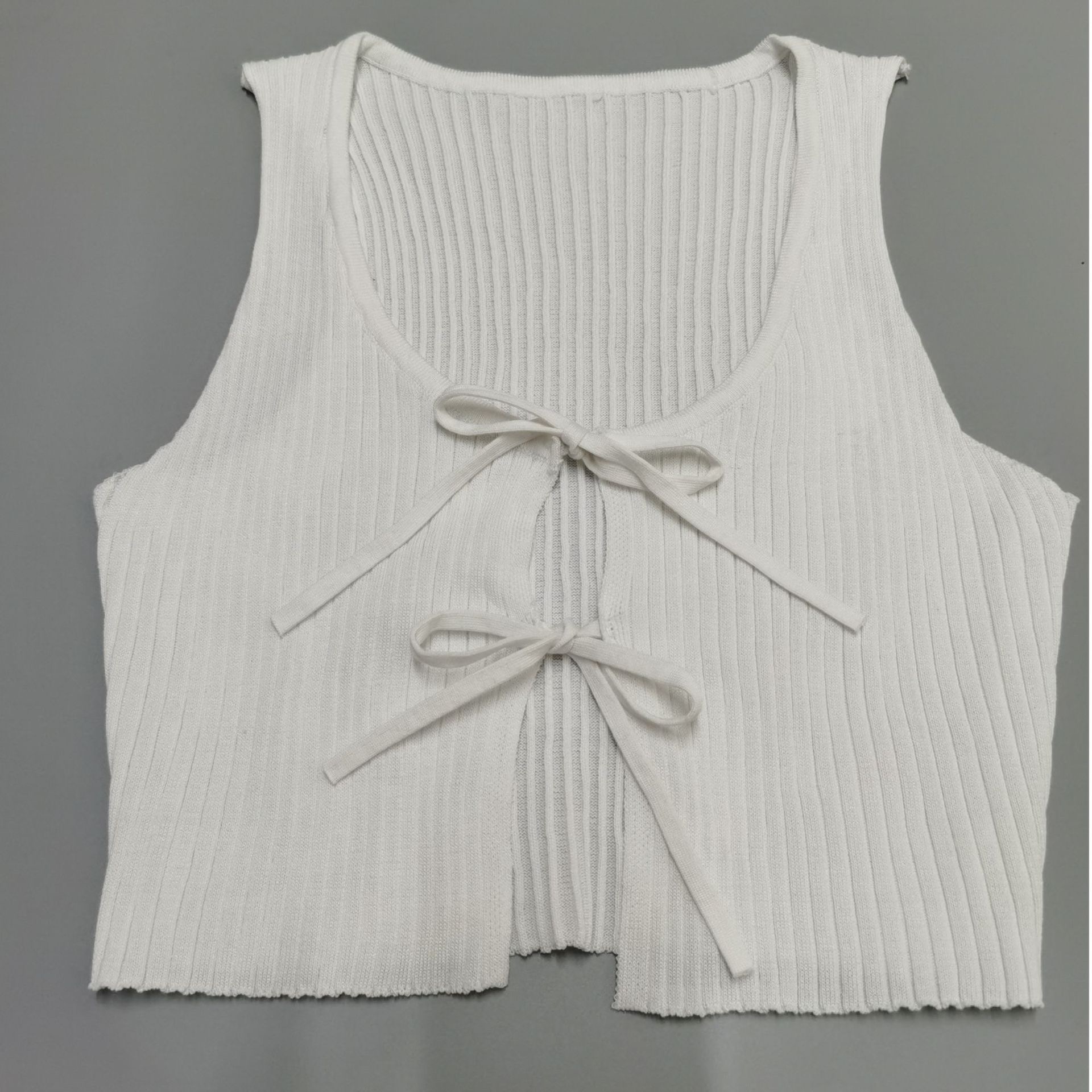 Spring and summer new European and American cross-border crop top, knitted striped solid color tie hot girl top