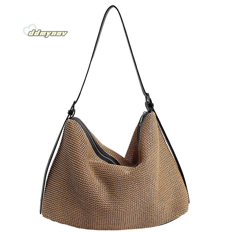 2025 New Woven Tote Straw Korean Style Large Capacity Shoulder Vacation Beach Bag for Women ddmynov