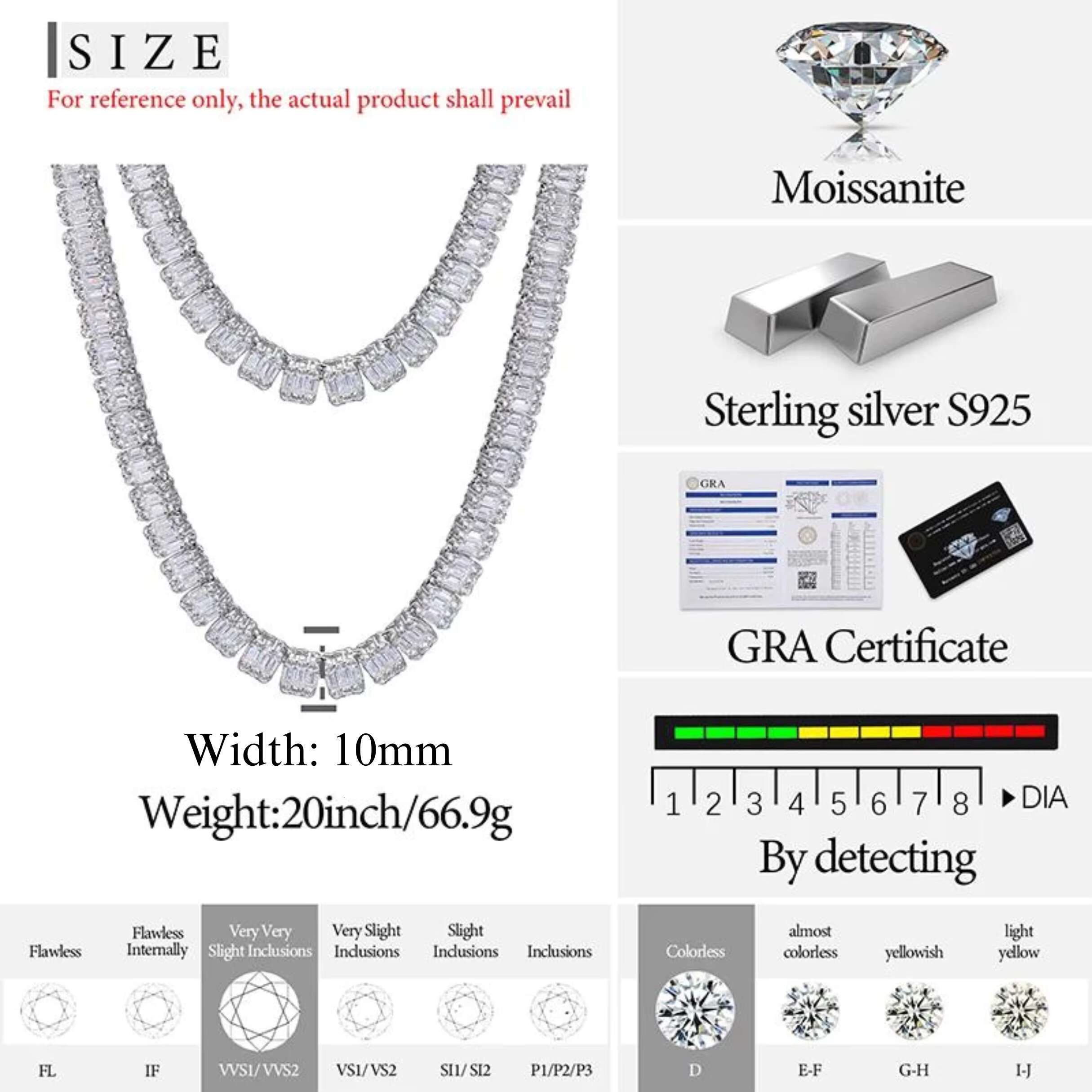 Luxury 8mm 925 Sterling Silver D VVS Moissanite Tennis Chain Bracelet Iced Bling Tennis Necklace for Women Hip Hop Style Jewelry