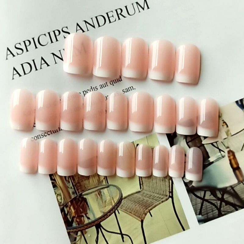 Natural Nude White French Nail Tips Full cover UV Gel Press on False Nails Ultra Easy Wear For Home Travel