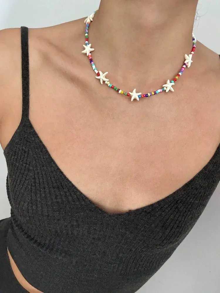 Bohemian Shell Star Beaded Choker Necklace for Women Summer Beach Holiday Bead Choker Necklace Jewelry Gift Y250605