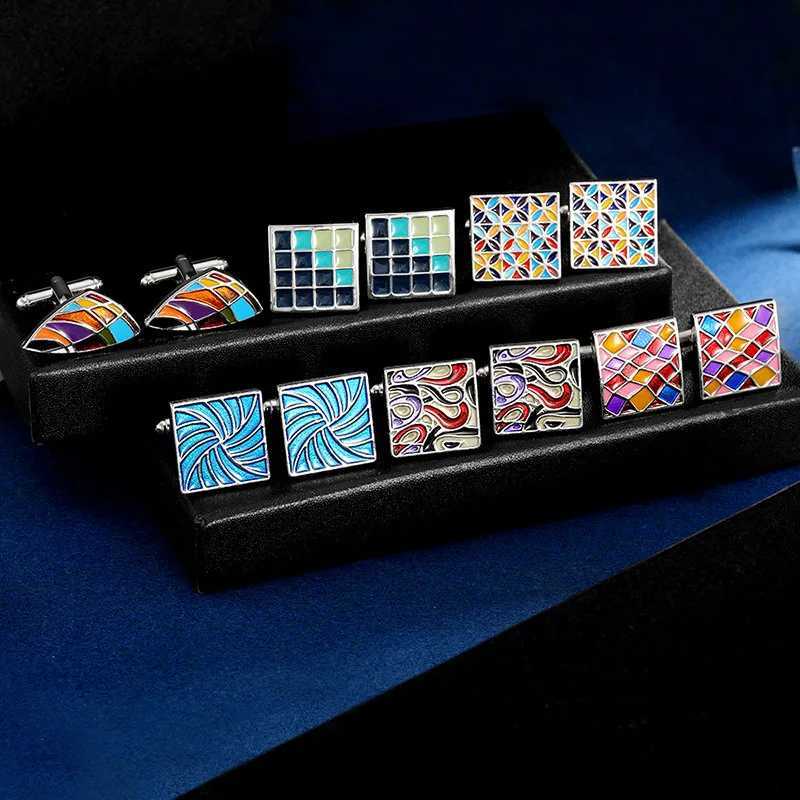 2024 Yeni Tasarm Renkli Emaye Kare Kol Dmeleri Erkek Gmlek Aksesuarlar Modaya Uygun Ekose Boyal Resmi Takm Kol Dmeleri Dme W250606