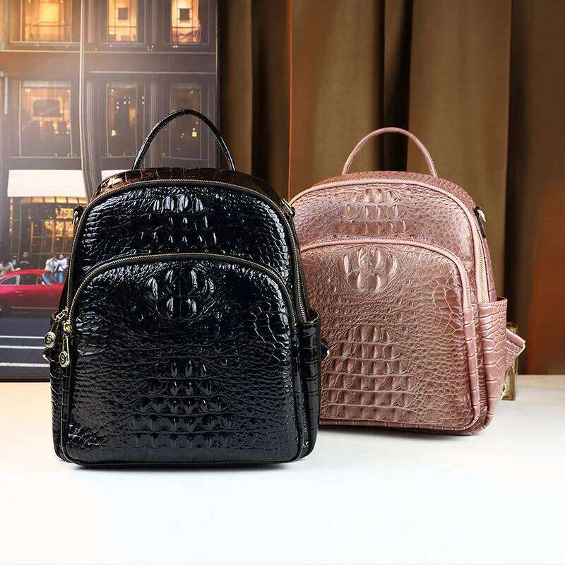 2025 Crocodile Pattern Leather Women Large Capacity Schoolbag Casual Shoulder Travel Commuting Backpacks