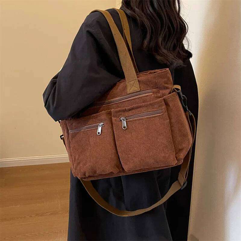 Female Large Capacity Corduroy New Korean Style Fashion Women Shoulder Crossbody Bag Worker Commuter Tote Handlebag MASA