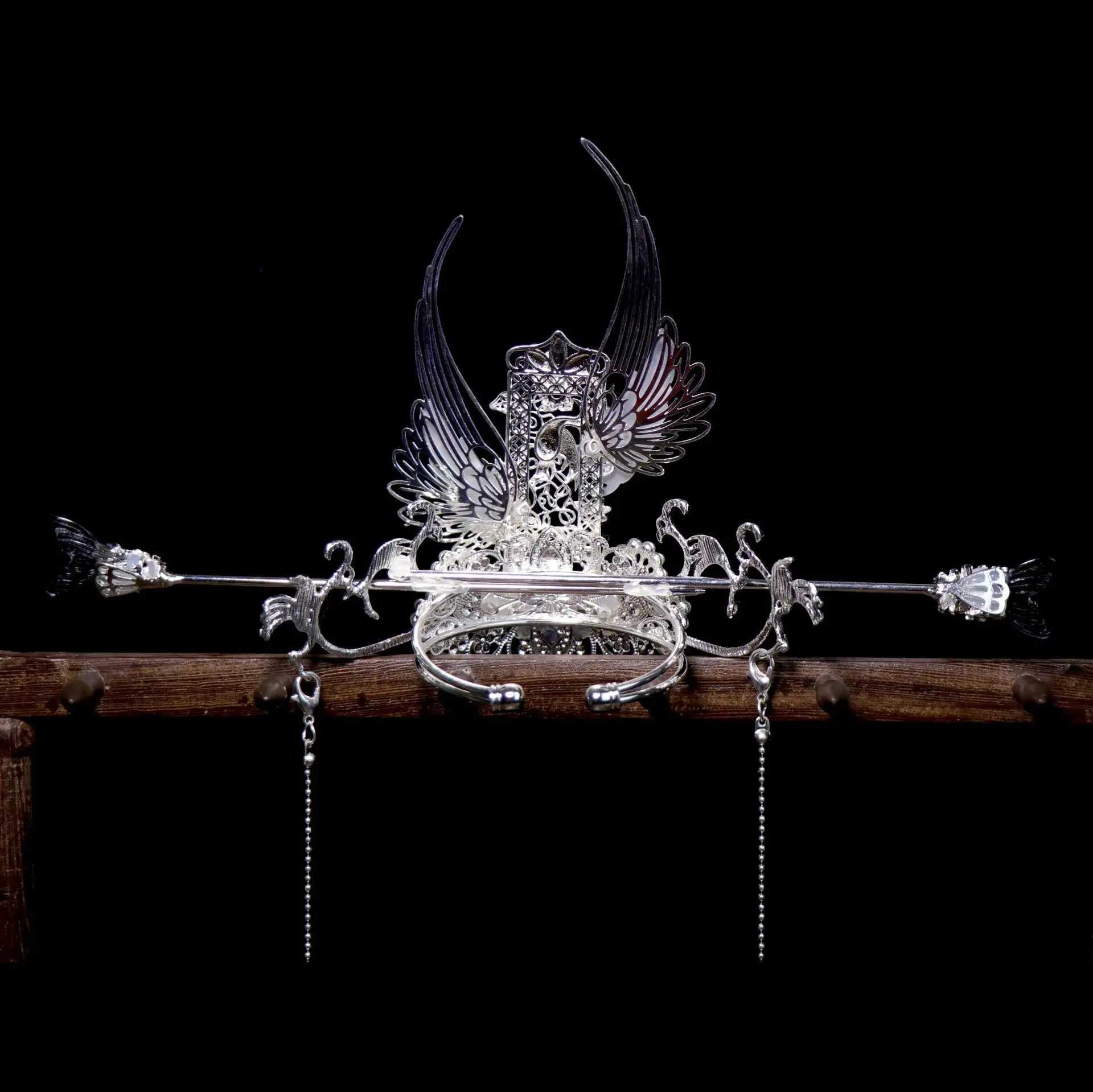 Chinese Headwear Handmade Double Wings With Two Hair Sticks And Long Ribbon Hair Accessories Z250605