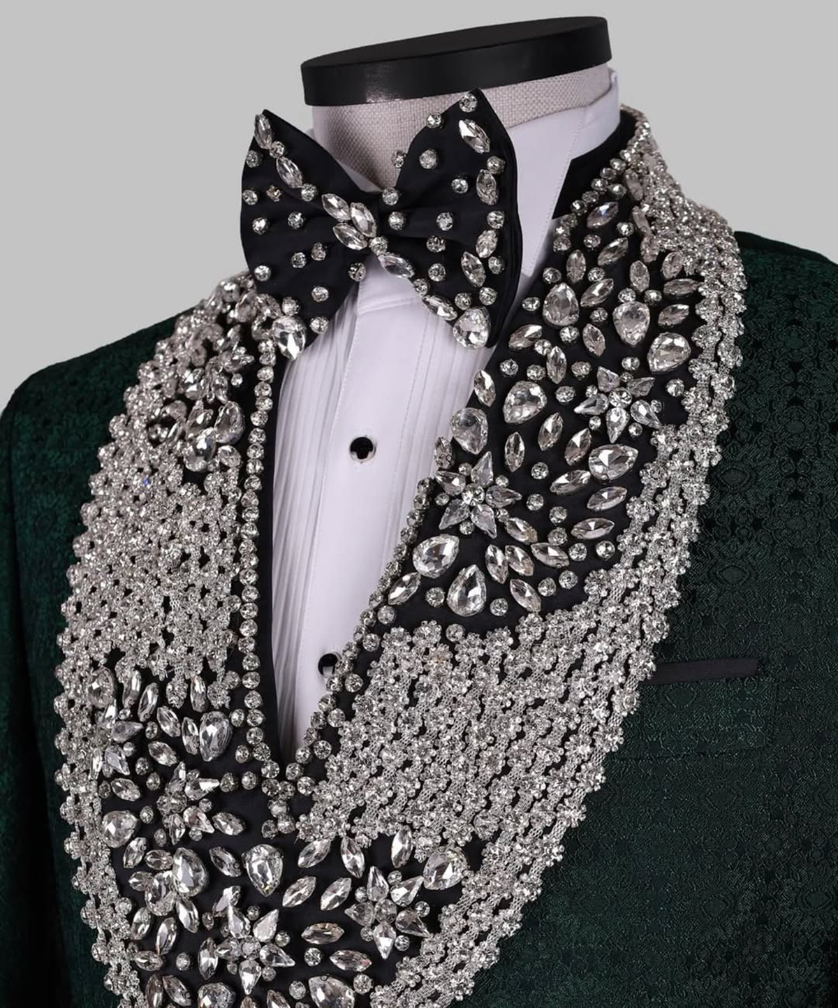 Vintage Man Suits Fit Slim Beading Crystal Shawl Lapel Party Prom 2 Pieces Set Blazer Jacquard Rhinestone Customized Jacket Pants Plus Size