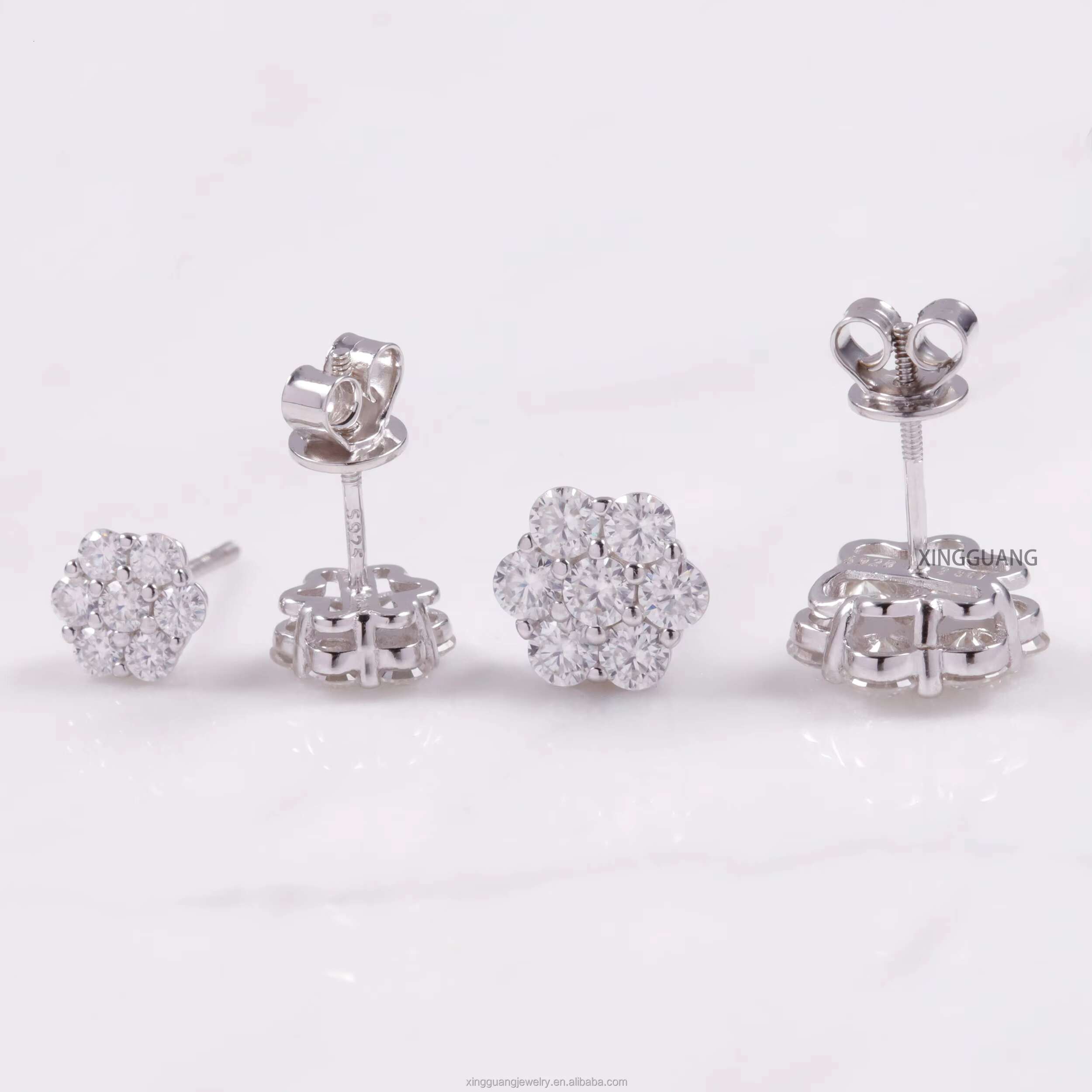 Fashion Jewelry Snowflake Design Round Moissanite Diamonds White Gold Plated 925 Sterling Silver Earring Studs Women Men