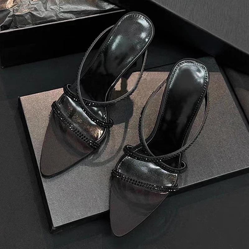 Crystal High Heels Slippers Pointed Toe Women Sandals Mules Shoes Summer Trend Dress Pumps Sandalias Mujer 250605