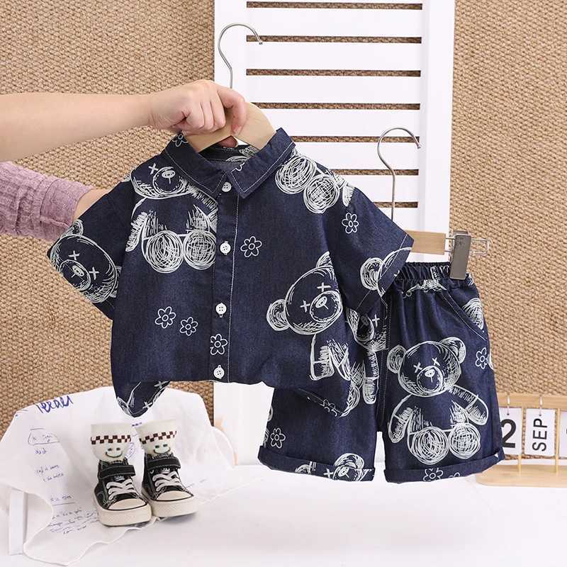 New Summer Boys Denim Clothing Sets Children Fashion Cartoon Bear T Shirt Shorts 2pcs Infant Baby Casual Outfits Suits R250606