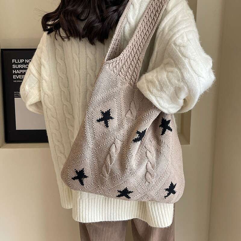 New Knitted Woven Versatile Shoulder Women's High-End Exquisite Large Capacity Tote Bag B5