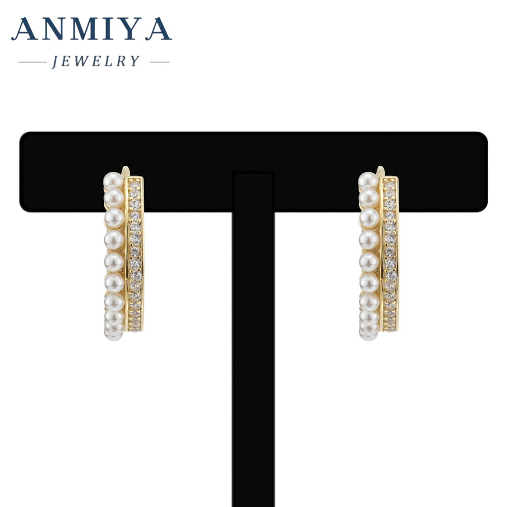 Dainty Vintage 925 Silver Gold Plated Baroque Pearl Earrings Hoop Earring