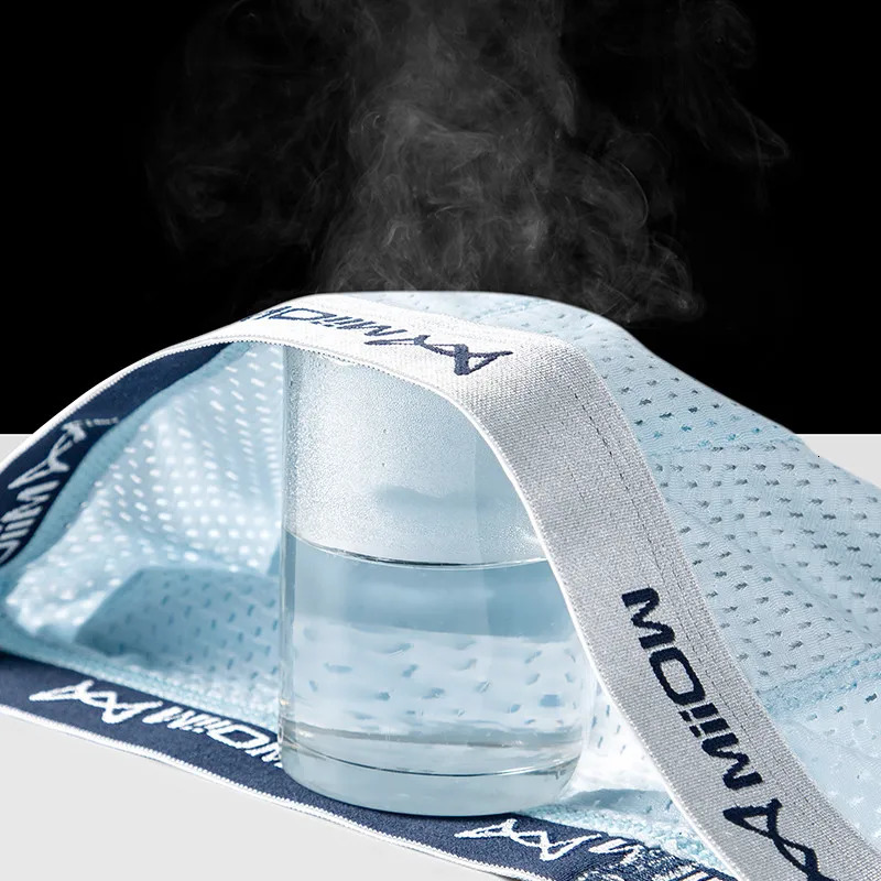 MiiOW 4Pcs Ice Silk Men Underwear Boxer 7A Cotton Antibacterial Crotch Mens Panties Breathable Mesh Summer Man Underpants Boxer 250605