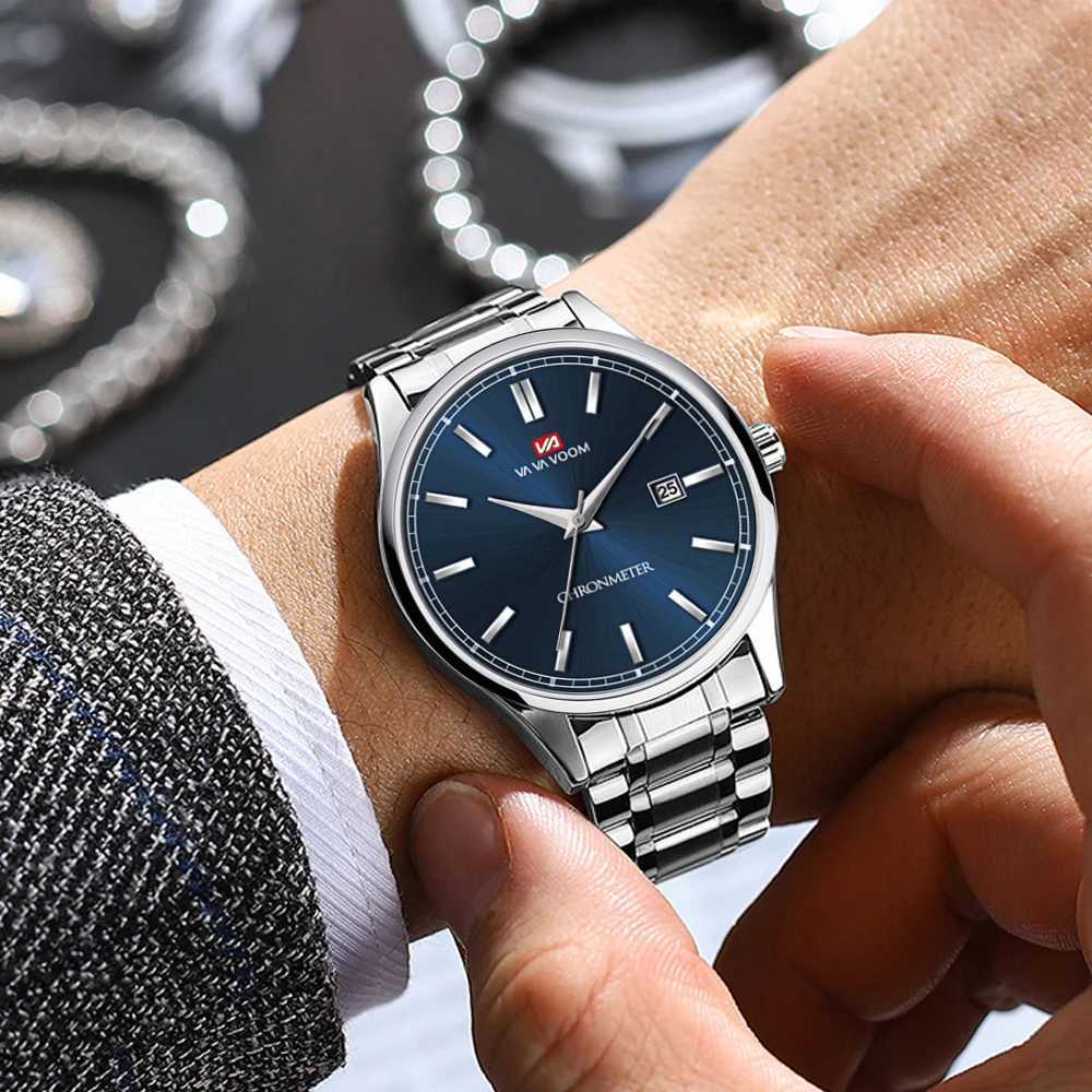 Business Mens Watch VA VOOM 2023 Fashion Trend Blue Stainless Steel Waterproof Quartz Movement Boutique Men Casual Wristwatch Y250605