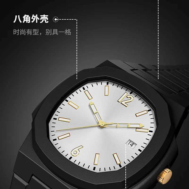 Classic Square Black and White Plastic Particle Quartz Watch for Mens Casual Waterproof Night Light Clock Relogio Masculino Y250605
