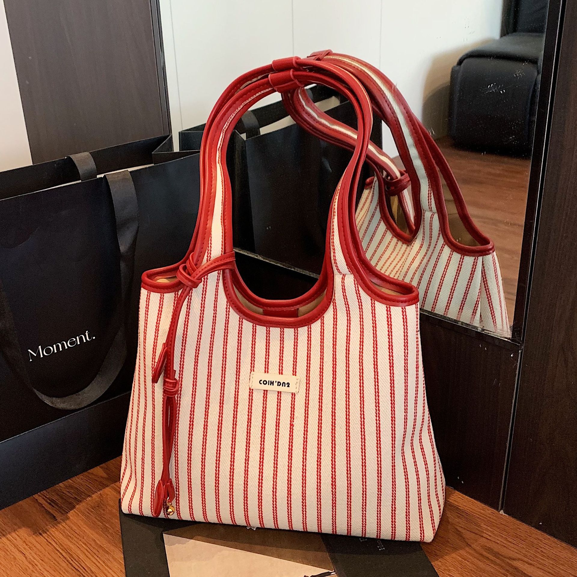 designer Striped Color-Block Tote Bag for Women 2025 New Summer Niche Casual Simple Fashion Handbag Shoulder Underarm Bag