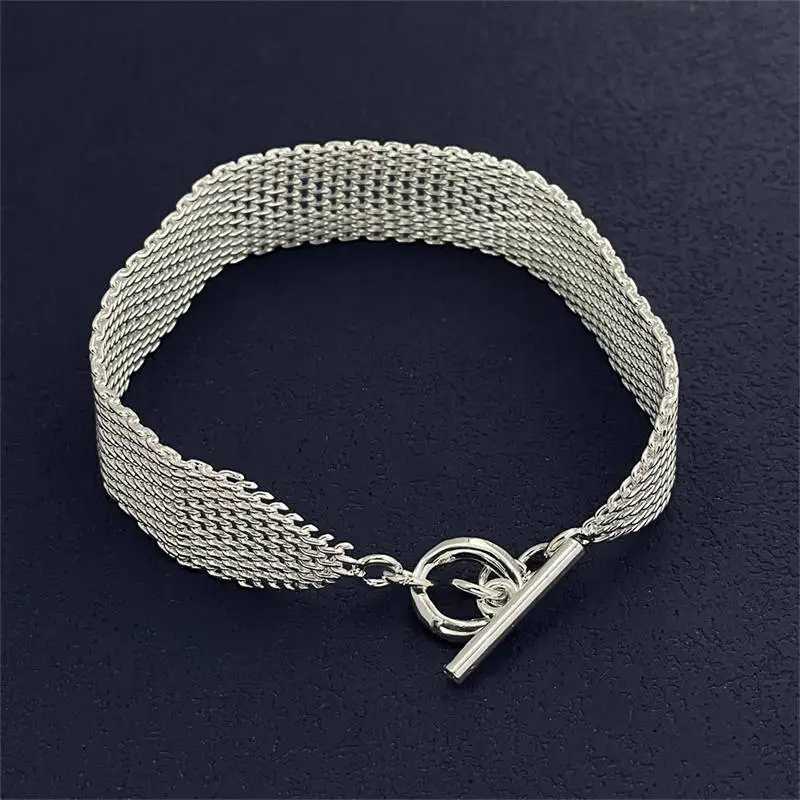 925 Sterling Silver Watchband Network Mesh Chain Bracelet For Women Men Charm Wedding Engagement Party Jewelry W250606