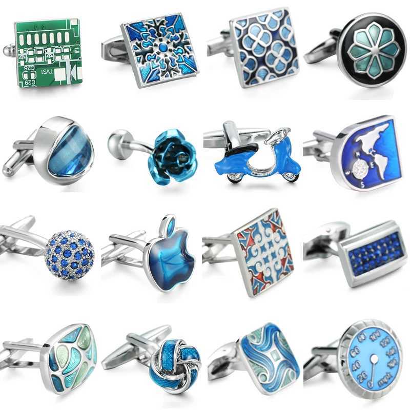 French shirt blue Cufflinks new bicycle butterfly bus Blue Crystal Apple Cufflinks badge mens wedding brand dress gift. W250606