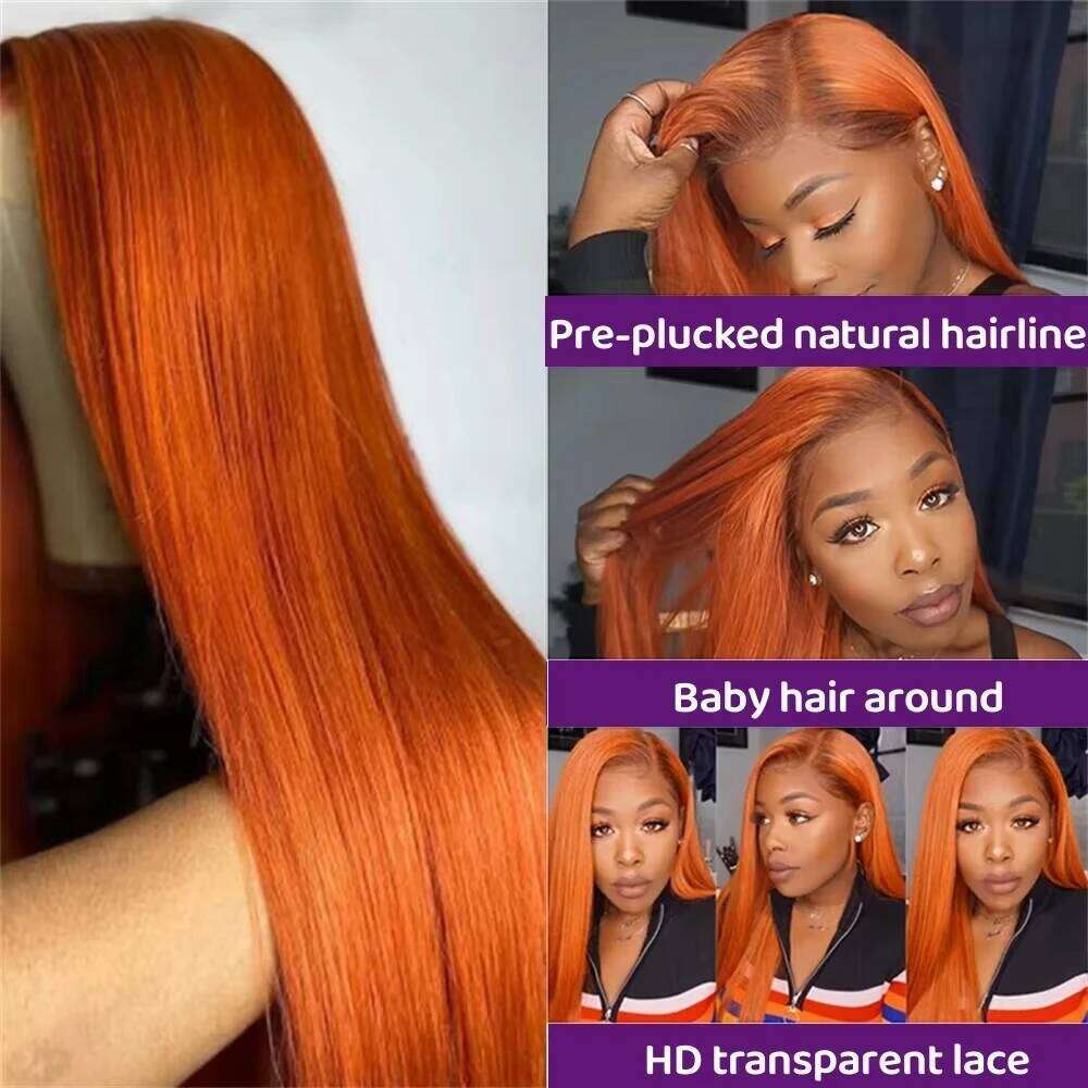 Lafino 350 Ginger Orange 13x6 Hd Frontal Straight 13x4 Colored Lace Front Wig Human Hair