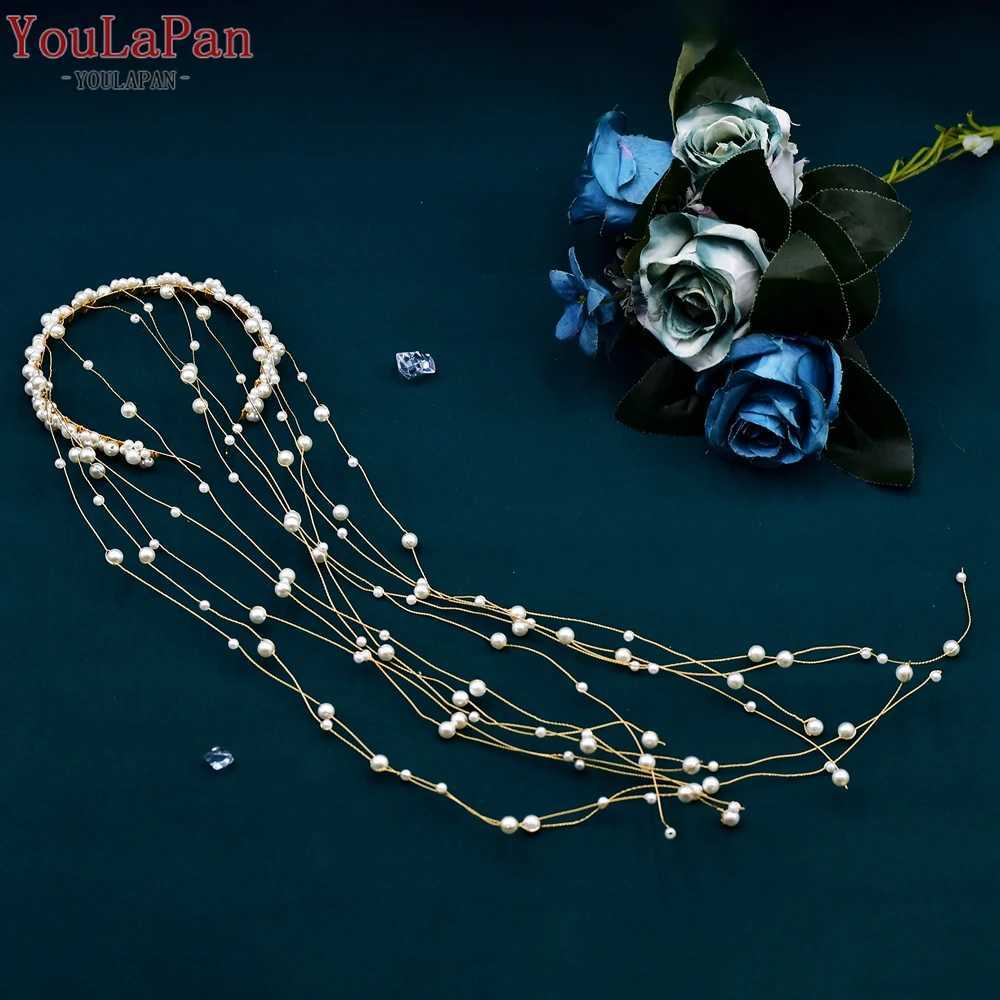 TOPQUEEN Pearls Hair Vine Bridal Wedding Headband Handmade Beaded Headwear for Woman Pearl Hairpiece Bride Trend HP610 Z250605
