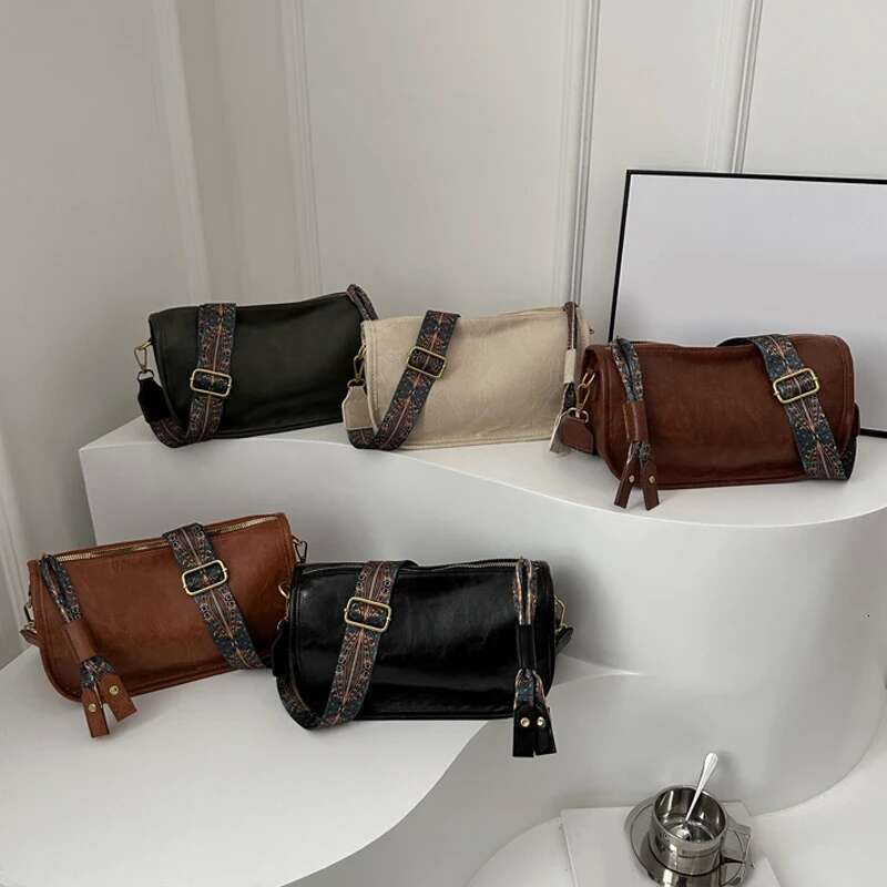 Women Vintage Satchel With Graphic Pattern Wide Strap Simple Shoulder Purse Large Capacity Ladies Commute Bag