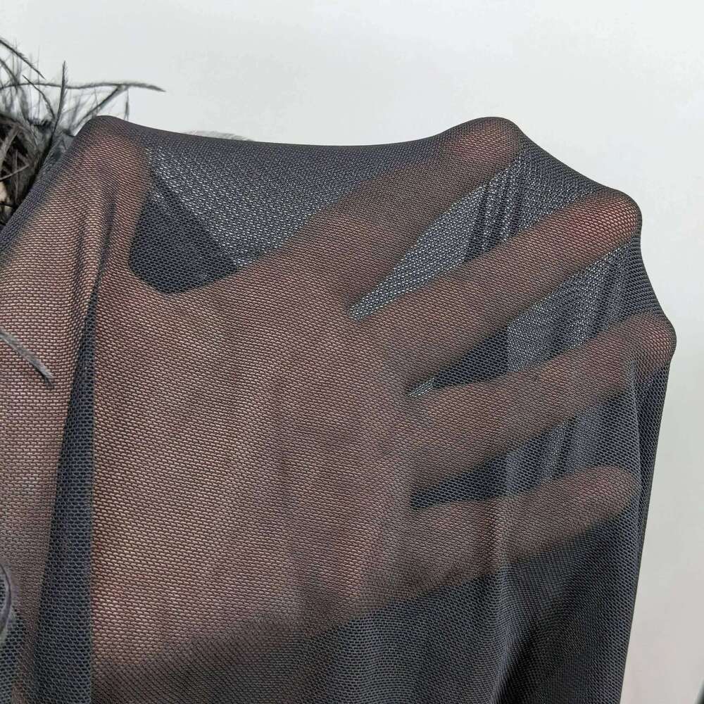 See-through clothing with real Ostrich feather collar and cuffs sex club cropped jacket top bolero