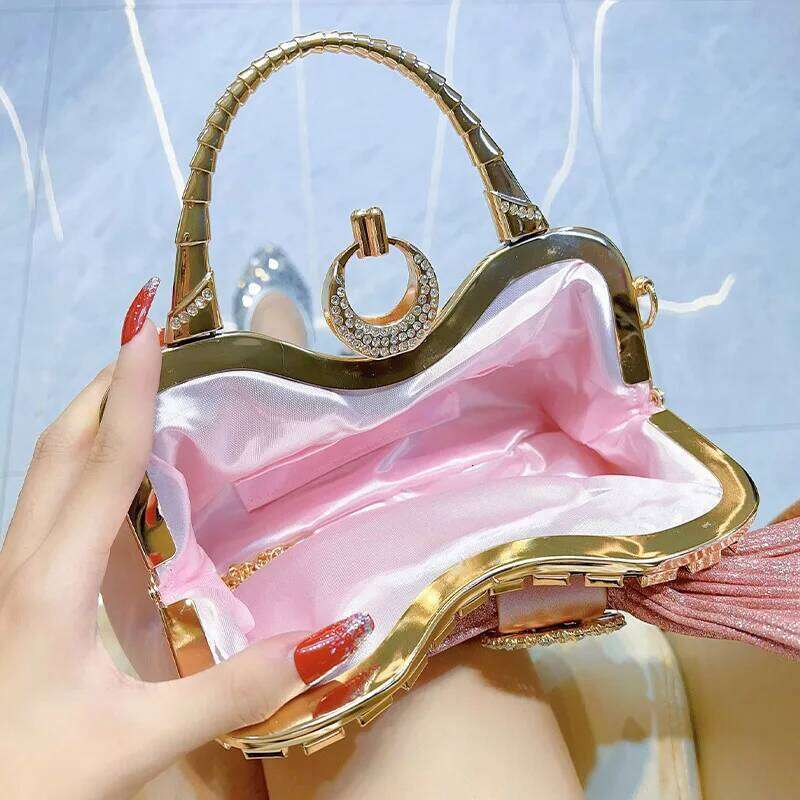 Ladies New Shiny Dia Handmade Bow Evening Designer Wedding Party Handbag French Girl Elegant Clutch Bag