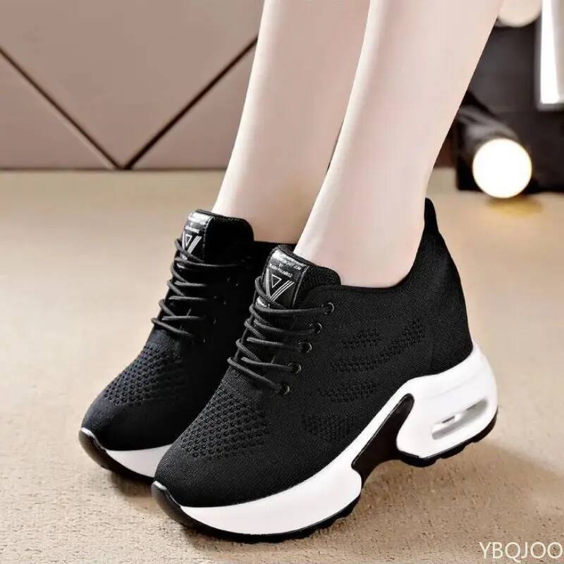 Ddmyoutdoor Mesh Breathable Casual Sneakers Women Spring Platform Heels Wedges Height Increasing Knitted Ladies Vulcanized Shoes Outdoor Shoes