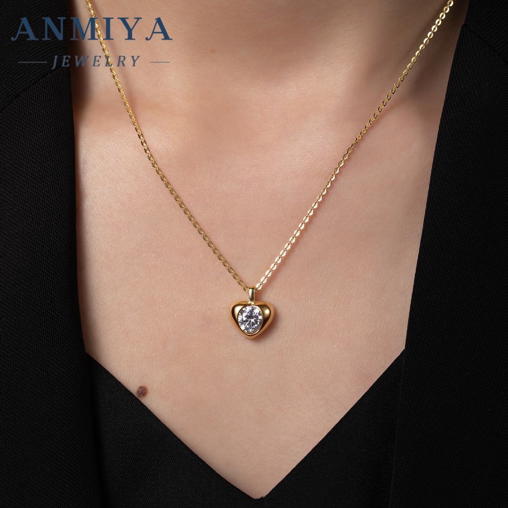 Wholesale Jewelry Heart Shape Zircon Necklace 925 Silver Jewelry Set for Women 18K Gold Plated Necklace Earring