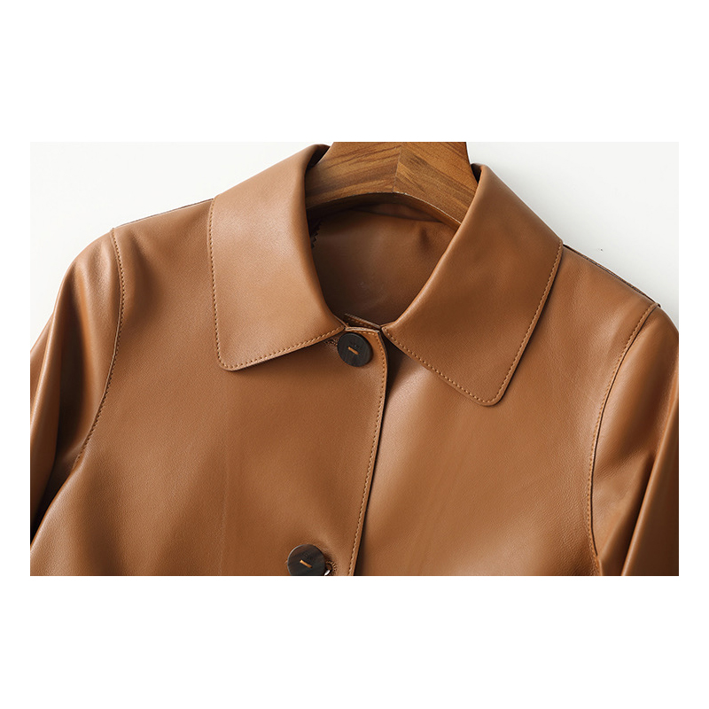 Loose black leather jacket, women's high-end retro casual motorcycle suit, leather jacket