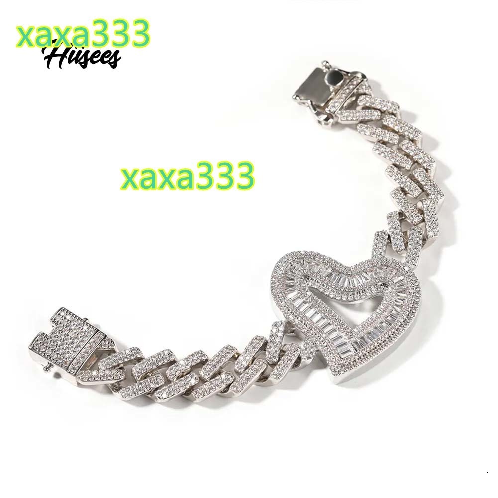 New Fashion Popular 14mm Cuban Bracelet 18k Gold Plated Cuban Link Bracelet with Heart Charm Pendant for Women