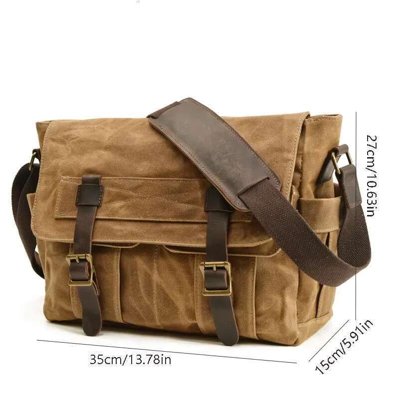 Waxed Canvas Patchwork Leather Retro Men's Shoulder Fashion Trend Computer Crossbody Messenger Bag