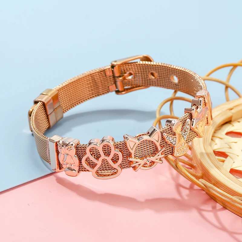 Stainless Steel Watch Belt Mesh Bracelet Micro Pave CZ Crystal Fairy Fox Charm Bracelet For Women Men Party Wedding Jewelry Gift W250606