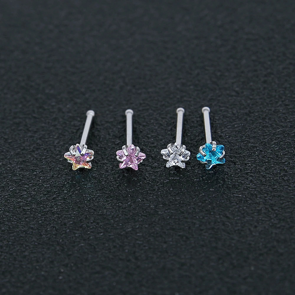 ZS 22g CZ Crystal Nose Studs Sets 12PCS/3PCS Nose Rings Studs Set Stainless Steel Nose Piercing Screws Fashion Nose Septum Rings 250605