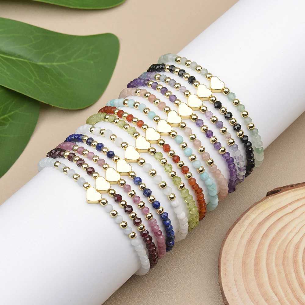 3MM Natural Stone Sunstone Lapis Garnet Moonstone Amethyst Hematite Heat Brass Beads Stretchable Bracelets For Lady Gift W250606