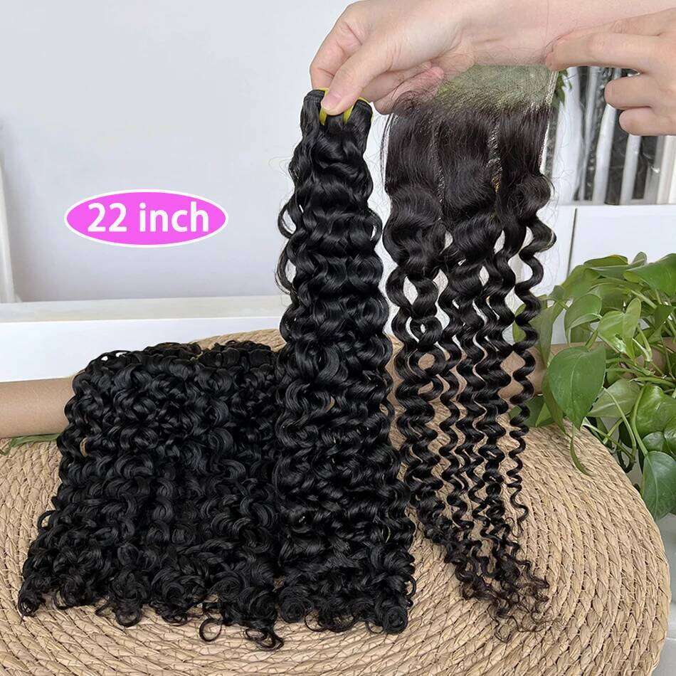 Deep Curly Double Drawn Human Bundles With 4x4 5x5 Closure 13x4 HD Lace Frontal Natural Color Raw Hair Weave Extensions
