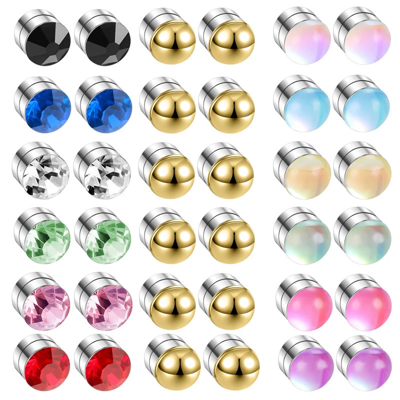 12Pcs/lot Magnetic Magnet Nose Stud Stainless Steel No Hole Nose Ring Ear Helix Cartilage Lip Labret Stud Non Pierced Jewelry 250605