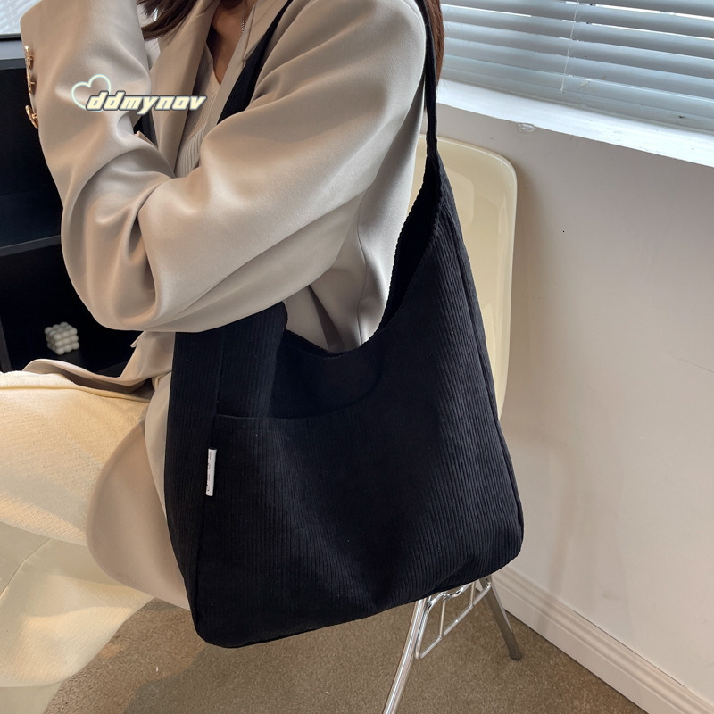 Corduroy Large Capacity Shoulder 2024 New Korean Fashion Casual Canvas Bag for Women ddmynov