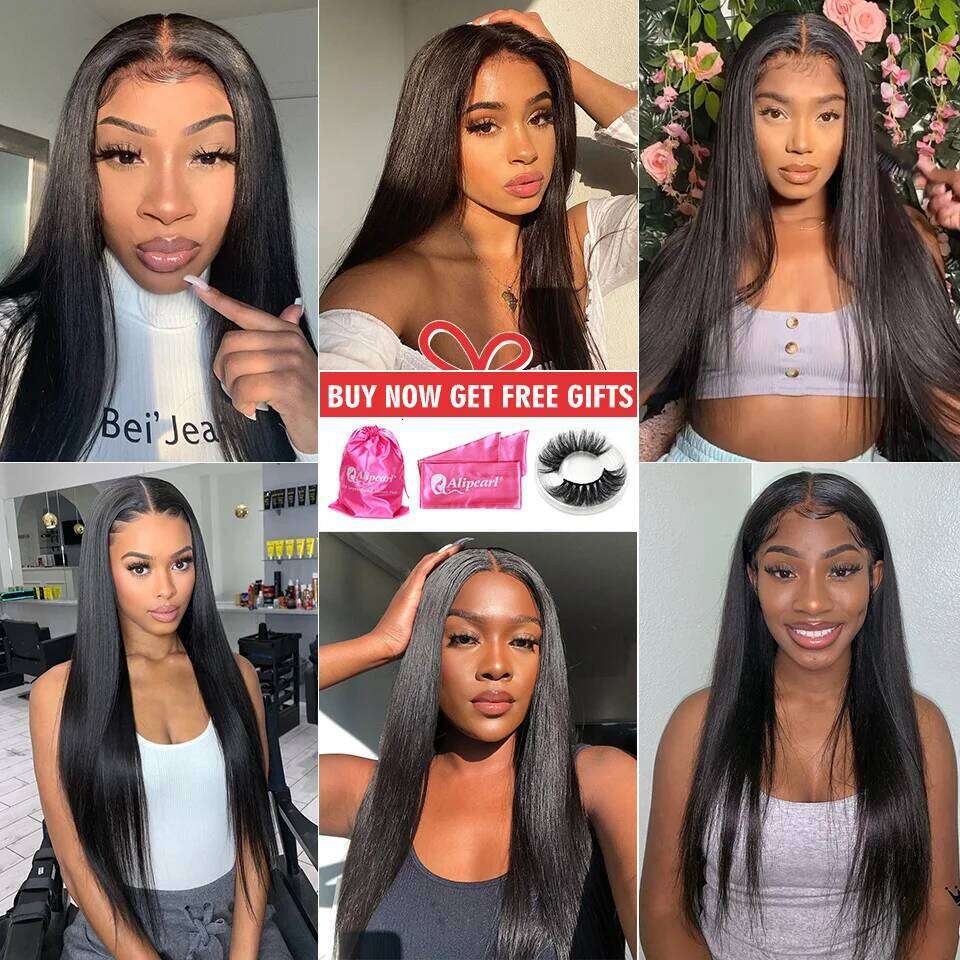 Super Double Drawn Bone 100% Human Hair Wigs 13x6 Transparent 13x4 Frontal Pre Plucked Straight Lace Front Wig