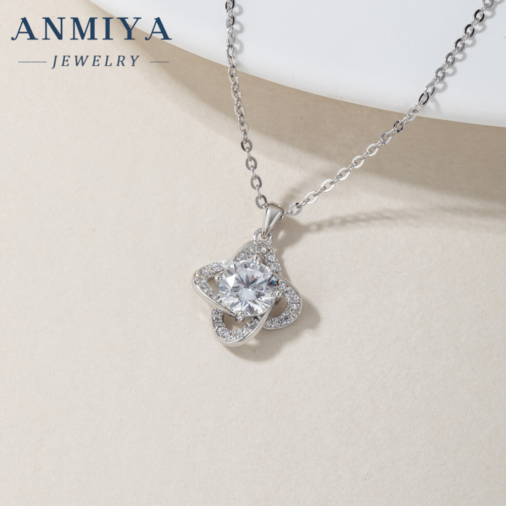 New Style Unique Four Leaf Clover Shine S925 Silver Rhodium Plated Necklace Earrings Set Jewelry for Ladies Women