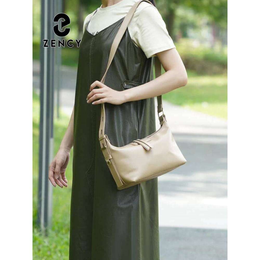 Zency Fashion Apricot Handbag 2025 Premium Leather Genuine Cowhide Crossbody For Women Strap Large Capacity Shoulder Bag